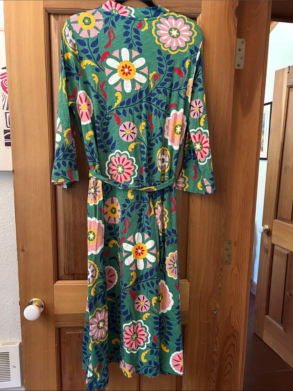 Green Floral Wrap Dress with Belt - Picture 7 of 10